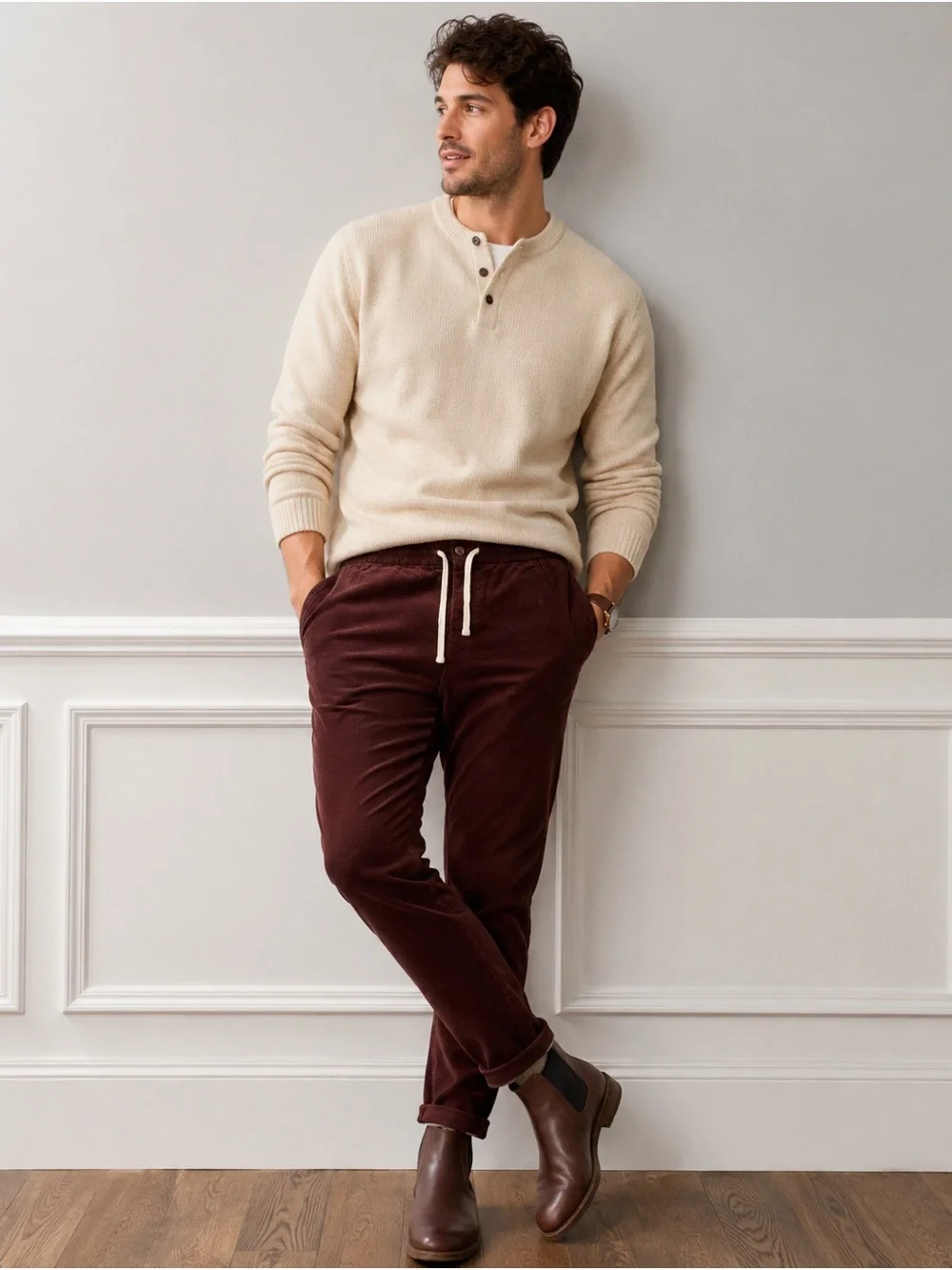 J. Crew Men's Corduroy Drawstring Pants in Burgundy